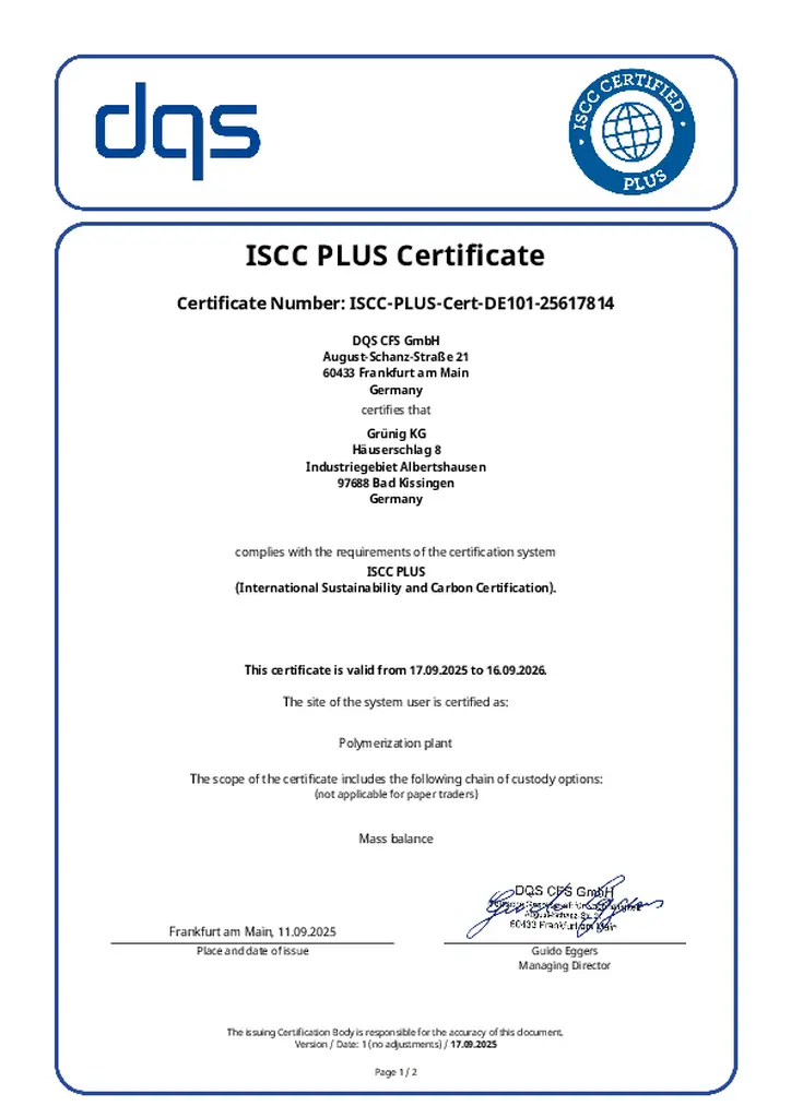 ISCC PLUS Zertifikat